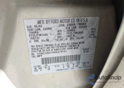 2004 Ford Escape Limited from USA, damaged, VIN 1FMCU04194KA19141
